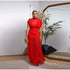 Elegant Mesh Patchwork Pleated Long Skirt Dress for Women Slim Evening Party Maxi Dress